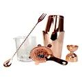 Barware Deluxe Copper Cocktail Kit with Boston Shaker Set, Japanese Mixing Glass, Bar Spoon Trident, Bell Jigger & Hawthorn Strainer.