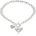 GUESS "Basic Silver Logo Heart and Pave Heart Toggle Pendant Necklace, One Size, Metal