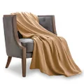 Vellux® 1B07220 Cotton Machine Washable Bed Sofa Full/Queen Size Blanket, Tan