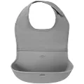 OXO Tot Waterproof Silicone Roll Up Bib with Comfort-Fit Fabric Neck, Gray