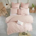 Urban Habitat Duvet Set 100% Cotton Jacquard, Tufts Accent, Shabby Chic All Season Cover for Comforter, Matching Shams, Decorative Pillows, Full/Queen (88 in x 92 in), Pink 7 Piece