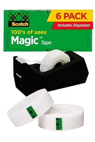 Scotch Magic Tape, 6 Rolls with Dispenser, Numerous Applications, Invisible, Engineered for Repairing, 19.05mm x 25.4m, Boxed (810K6C38)