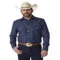 Wrangler Men's Authentic Cowboy Cut Work Western Long-Sleeve Firm Finish Shirt, Blue, Small