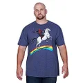 Marvel Deadpool Riding A Unicorn On A Rainbow T-Shirt, Navy HTR, Large