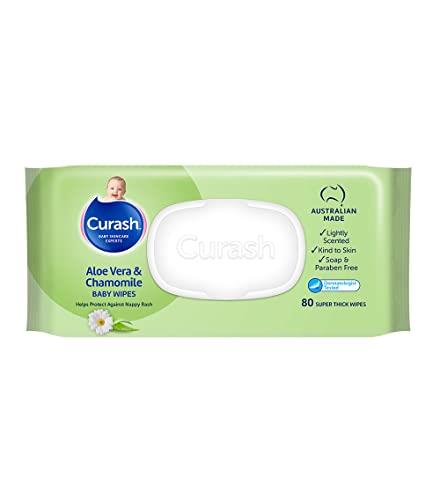 Curash Aloe Vera & Chamomile Baby Wipes - Ideal for Newborns - Ligthly Scented - Kind to Skin - Soap, Alcohol, Paraben & Irritant Free - Wet Wipes - Baby Essentials - 80 Pack