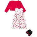 HUDSON BABY Baby Girls 3 Piece Dress, Cardigan, Shoe Set Casual Dress, Cherries, 0-3 Months UK