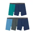 Fruit of the Loom Men's 360 Stretch Boxer Briefs (Quick Dry & Moisture Wicking), Long Leg - Micro Stretch - 5 Pack Green/Blue/Grey, Medium