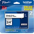 Brother Genuine, TZe2412PK, 2 Pack of Label Tape, Black Font On White Label, TZe241