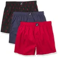 NAUTICA Men's Cotton Woven 3 Pack Boxer Shorts, Nautica Red/Peacoat/Lobster-black, X-Large UK
