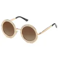 SOJOS Round Oversized Rhinestone Sunglasses for Women Festival Sunglasses SJ1095 with Gold Frame/Gradient Brown Lens with White Diamonds