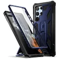 Poetic Spartan Case for Samsung Galaxy S22 Ultra 5G 6.8 inch, Built-in Screen Protector Work with Fingerprint ID, Full Body Rugged Shockproof Protective Cover Case with Kickstand, Midnight Blue