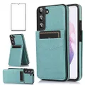 Asuwish Phone Case for Samsung Galaxy S22 5G with Tempered Glass Screen Protector and Credit Card Holder Wallet Cover Stand Leather Cell Accessories Glaxay S 22 G5 Cases Women Men Green