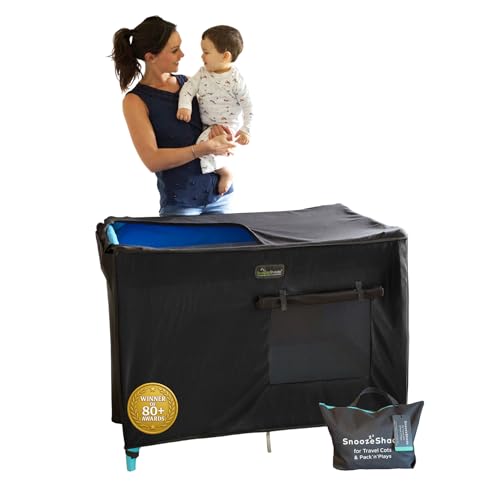 SnoozeShade Travel Cot Blackout Cover & Sleep Canopy, Breathable Mesh Sleep Shade for Travel Cots, Blocks 94% of Light, Protects Against Insects & Light Wind, INPAA Approved