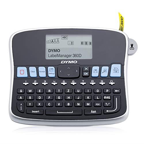 Dymo S0879530 Desktop Label Maker LabelManager 360D Rechargeable Hand-Held Label Maker Easy-to-Use, One-Touch Smart Keys, QWERTY Keyboard, Large Display for Home and Office Organisation Black