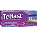 Telfast Hayfever Allergy Relief 60mg - Non-drowsy - For sneezing, runny nose, itchy eyes and itchy throat, 10 Tablets