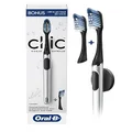 Oral-B Clic Toothbrush, Chrome Black, with 1 Bonus Replacement Brush Head and Magnetic Toothbrush Holder