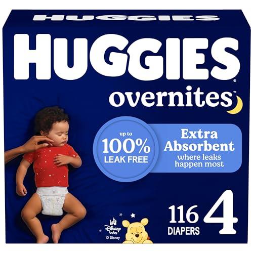 Huggies Overnight Diapers Size 4 (22-37 lbs), 116 Ct, Overnites Nighttime Baby Diapers