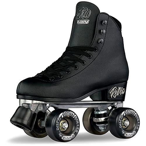 Crazy Skates Retro Roller Skates | Adjustable or Fixed Sizes | Classic Quad Skates for Women and Girls - Black (Size: Mens 9 / Womens 10)