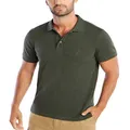 NAUTICA Men's Slim Fit Short Sleeve Solid Soft Cotton Polo Shirt, Moss Heather, Medium US