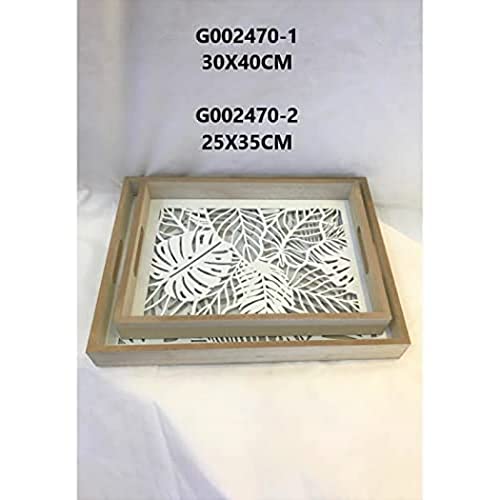 Lylac Leaf Design Wooden Tray, Small, 25 cm x 35 cm Size