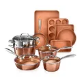 Gotham Steel Hammered 15 Pc Ceramic Pots and Pans Set Non Stick Cookware Set, Kitchen Cookware Sets, Ceramic Cookware Set with Non Toxic Cookware, Copper Pot and Pan Set, Oven & Dishwasher Safe