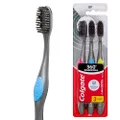 COLGATE 360 Charcoal Manual Toothbrush, 3 Pack, Soft Spiral Antibacterial Bristles, Whole Mouth Clean