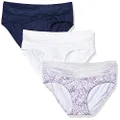 Warner's Womens Blissful Benefits No Muffin 3 Pack Hipster Panties, Navy Ink/White/Lilac Petals Print, XX-Large