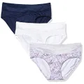 Warner's Womens Blissful Benefits No Muffin 3 Pack Hipster Panties, Navy Ink/White/Lilac Petals Print, XX-Large