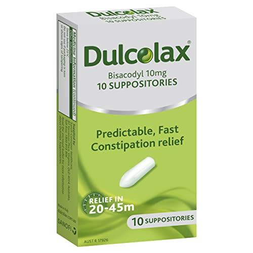 Dulcolax Suppositories 10mg - Constipation relief - Predictable, Fast Relief - Softens and Stimulates Stools, 10 Pack