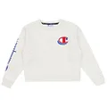 Champion Girl's Sporty Boxy Crew Pullover Sweater, Light Snow Marle, 10 UK