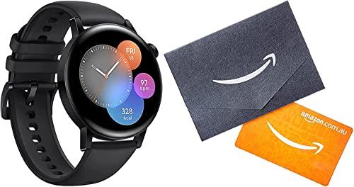 HUAWEI Watch GT 3 42 mm + Amazon Gift Card - 1 Week's Battery Life, All-Day SpO2 Monitoring, Personal AI Running Coach, Accurate Heart Rate Monitoring, 100+ Workout Modes, Australian Version - Black