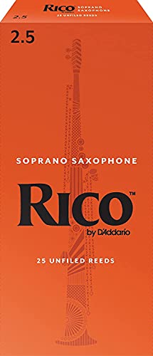 D Addario Woodwinds - Rico Soprano Sax Reeds - Soprano Saxophone Reeds - Soprano Reeds Crafted for Beginners, Students, Educators - Strength 2.5, 25-Pack