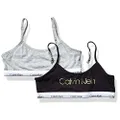 Calvin Klein Girls' Cotton Training Bra Bralette with Adjustable Straps, 2 Pack, 2 Pack - Black, Heather Grey, 6-6X