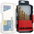 BOSCH TI14 14-Piece Assorted Set Titanium Nitride Coated Metal Drill Bits with Included Case with Three-Flat Shank for Applications in Heavy-Gauge Carbon Steels, Light Gauge Metal, Hardwood