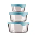 Anchor Hocking TrueSeal Glass Food Storage Containers with Mineral Blue Airtight Lids, 6-Piece Round Set, Teal