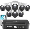 Swann 4K Master Security Camera System,8pcs PoE Bullet Cameras,16CH Cat5e Wired NVR System with 2TB HDD,Sensor Spotlights, Color Night Vision, 24/7 Home Surveillance, True Detect, Indoor/Outdoor