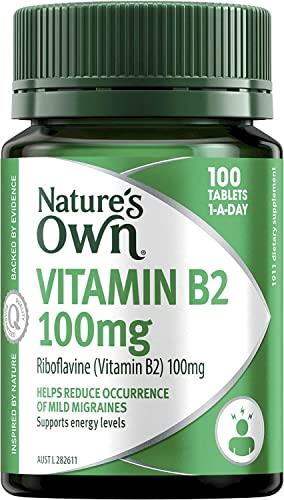 Nature's Own Vitamin B2 100mg Tablets 100 - Vitamin B Helps Reduce Occurrence of Mild Migraines, Supports Energy Levels - Helps Metabolise Carbohydrates, Fats, & Proteins