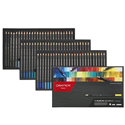 CARAN D`ACHE 3510-420 Caran d'Ache Colored Pencils, Water Soluble Museum Aquarel, 76 Color Set, Paper Box
