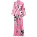 BABEYOND Women's Kimono Robe Long Robes with Peacock and Blossoms Printed 1920s Kimono Nightgown (Watermelonred)
