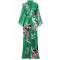 BABEYOND Women's Kimono Robe Long Robes with Peacock and Blossoms Printed 1920s Kimono Nightgown (Green)