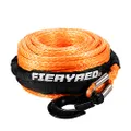 FieryRed Synthetic Winch Rope 30M, 23,809LBS/10,800KG Load Capacity, Winch Line Cable 10MM Diameter with Steel Hook UV Resistant Nylon Protect Sleeve for ATV UTV SUV (Orange)
