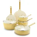 GreenPan Reserve Hard Anodized Healthy Ceramic Nonstick 10 Piece Cookware Pots and Pans Set, Gold Handle, PFAS-Free, Dishwasher Safe, Oven Safe, Sunrise Yellow
