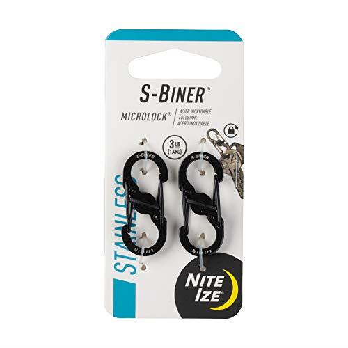 Nite Ize S-Biner Micro Lock, Polycarbonate S-Biner with Locking Lever, Black, 2-Pack, LSBM-01-2R3