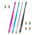 Elzo Capacitive Stylus Pens Premium Metal Slim Combo 4 Pcs with 6 Replacement Nanofiber Tips for Touch Screen Tablets Asus/Surface/Samsung/iPhone/iPad/LG and More (Black Silver Light Blue&Rose Red)