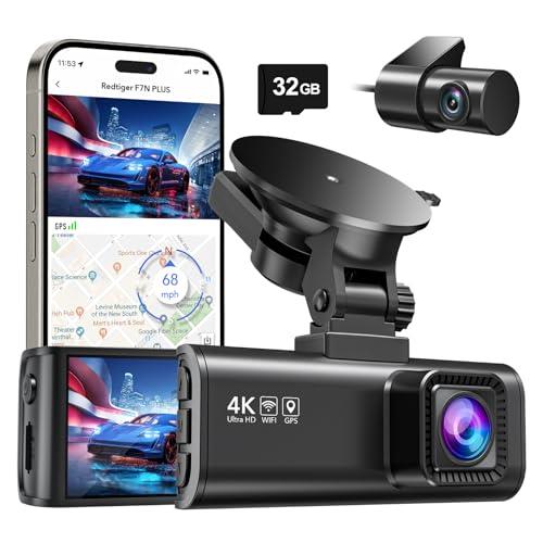REDTIGER Dash Cam Front Rear Dash Camera 4K/2.5K Full HD Car Dashboard Recorder with 3.18” IPS Screen, Wi-Fi GPS Night Vision Loop Recording 170° Wide Angle WDR, Free 32GB Card