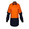 Prime Mover MC801 Hi-Vis Two Tone Lightweight Long Sleeve Closed Front Shirt Orange/Navy, Small
