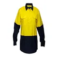 Prime Mover MC801 Hi-Vis Two Tone Lightweight Long Sleeve Closed Front Shirt Yellow/Navy, Small
