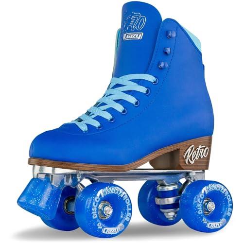 Crazy Skates Retro Roller Skates | Adjustable or Fixed Sizes | Classic Quad Skates for Women and Girls - Blue (Size: Mens 8 / Womens 9)