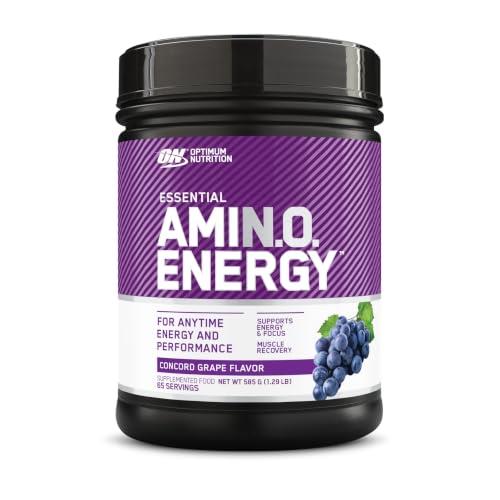 OPTIMUM NUTRITION Amino Energy, Concord Grape, Low-Stim Pre Workout, 100mg Natural Caffeine, 5g BCAA's, 65 Serves, 585g