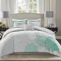 Comfort Spaces Enya Comforter Set-Modern Floral Design All Season Down Alternative Bedding, Matching Shams, Bedskirt, Decorative Pillows, Queen(90"x90"), Aqua